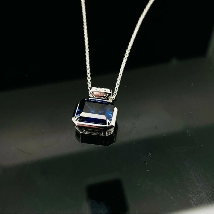 925 Silver Lab-Created Blue Sapphire Necklace - Model ZHF-P1496DB - Image 5