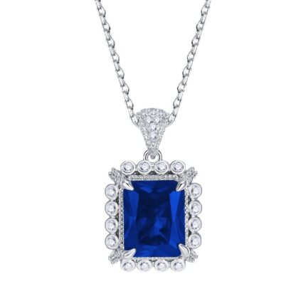 925 Silver Lab-Created Blue Sapphire Necklace - Model ZHF-P1629B