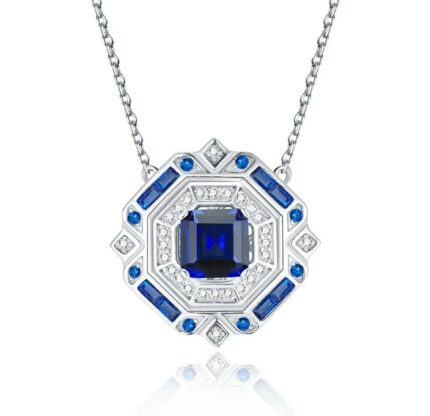 925 Silver Lab-Created Blue Sapphire Necklace - Model ZHF-P1636B