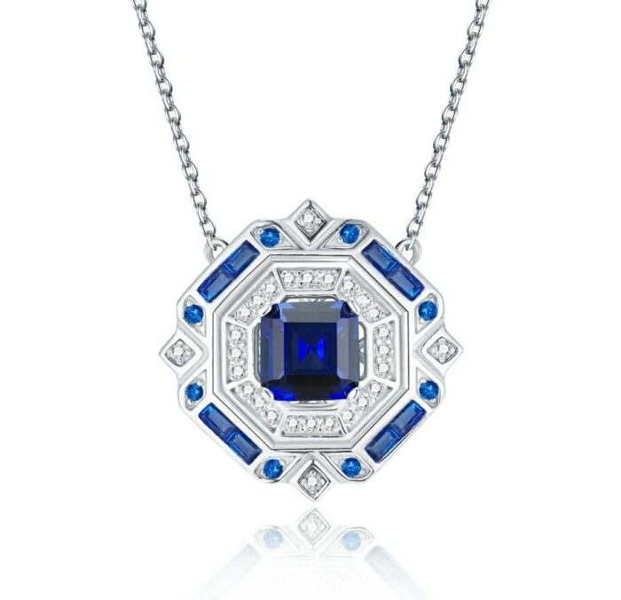 925 Silver Lab-Created Blue Sapphire Necklace - Model ZHF-P1636B - Image 1