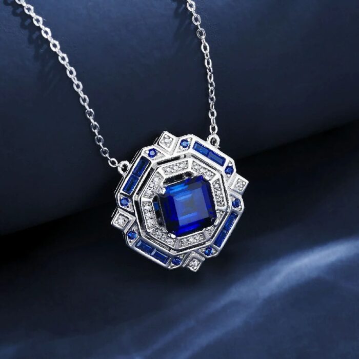 925 Silver Lab-Created Blue Sapphire Necklace - Model ZHF-P1636B - Image 2