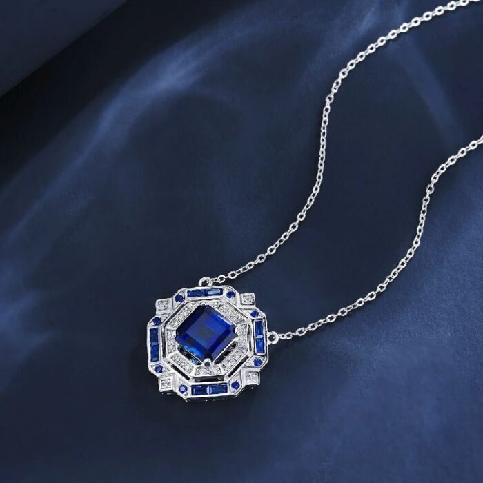 925 Silver Lab-Created Blue Sapphire Necklace - Model ZHF-P1636B - Image 3