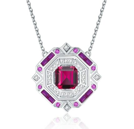925 Silver Lab-Created Ruby Necklace - Model ZHF-P1636R