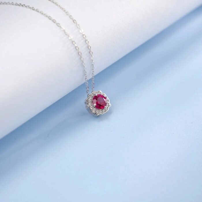 925 Silver Lab-Created Ruby Necklace - Model ZHF-P1738R - Image 2