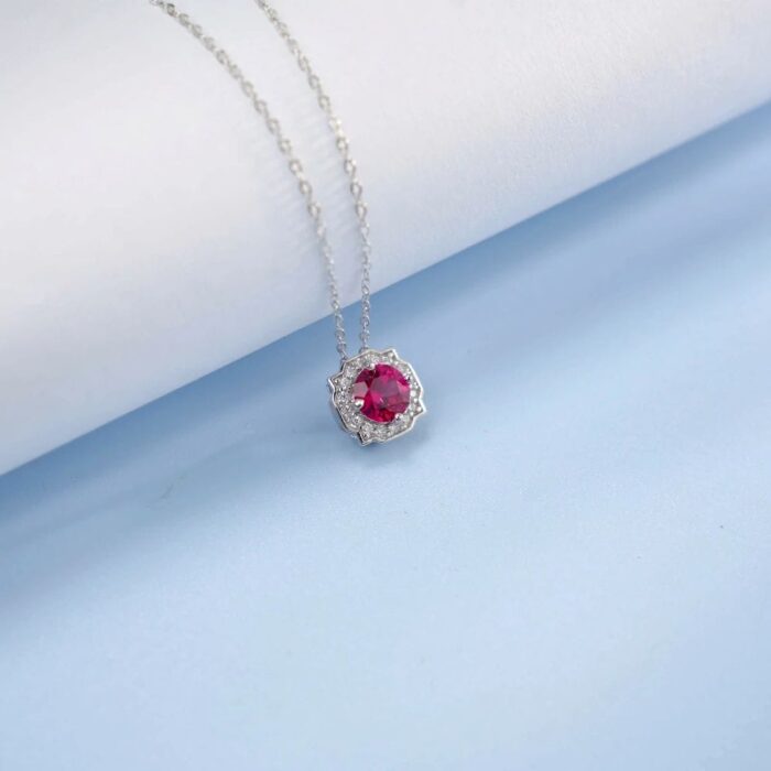925 Silver Lab-Created Ruby Necklace - Model ZHF-P1738R - Image 3
