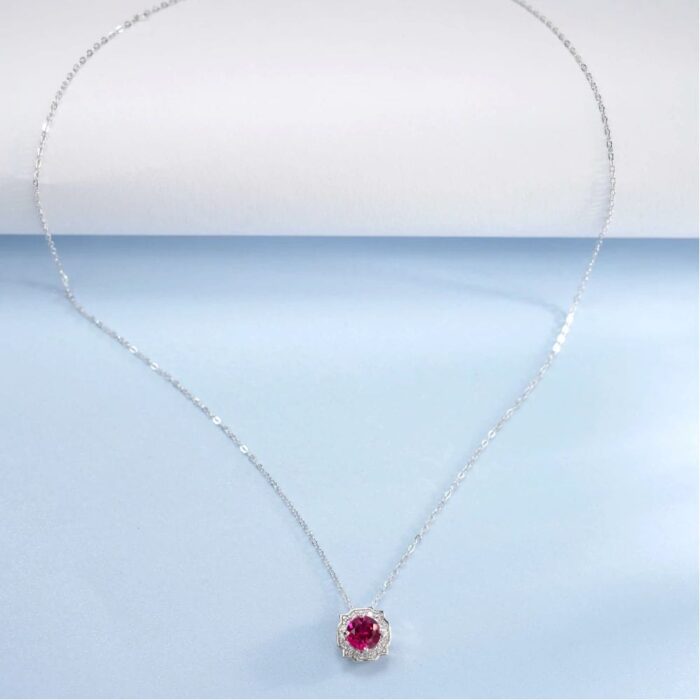 925 Silver Lab-Created Ruby Necklace - Model ZHF-P1738R - Image 5