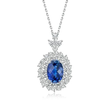 925 Silver Lab-Created Blue Sapphire Necklace - Model ZHF-R1337B