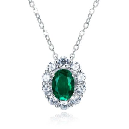 925 Silver Lab-Created Emerald Drop Necklace - Model ZHFN0006