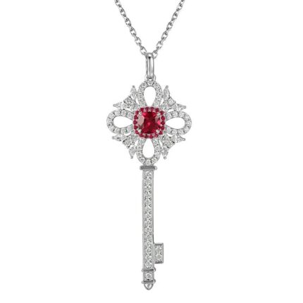 925 Silver Lab-Created Ruby Key Necklace - Model ZHFP0137R