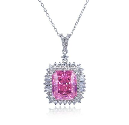 925 Silver Pink Cubic Zirconia Necklace - ZHFP0445F