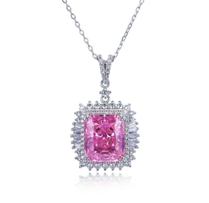 925 Silver Pink Cubic Zirconia Necklace - ZHFP0445F - Image 1