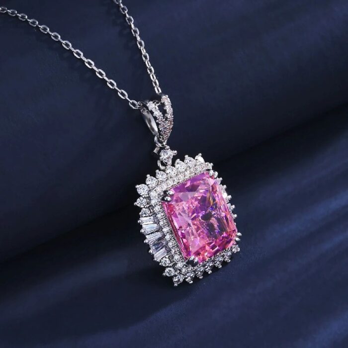 925 Silver Pink Cubic Zirconia Necklace - ZHFP0445F - Image 2