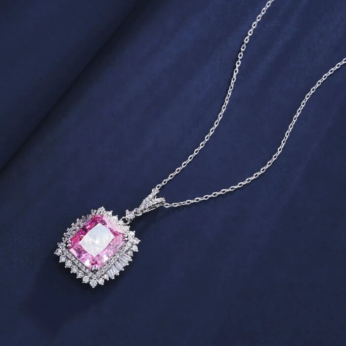 925 Silver Pink Cubic Zirconia Necklace - ZHFP0445F - Image 3
