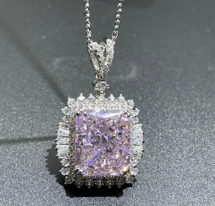 925 Silver Pink Cubic Zirconia Necklace - ZHFP0445F - Image 4